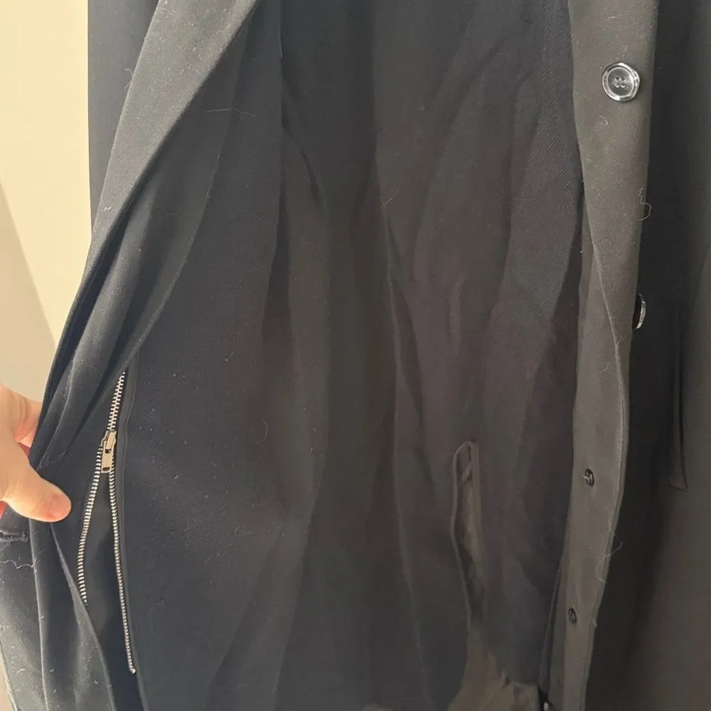 Gallery Vintage Long Black Fleece Lined Y2K Trench Overcoat